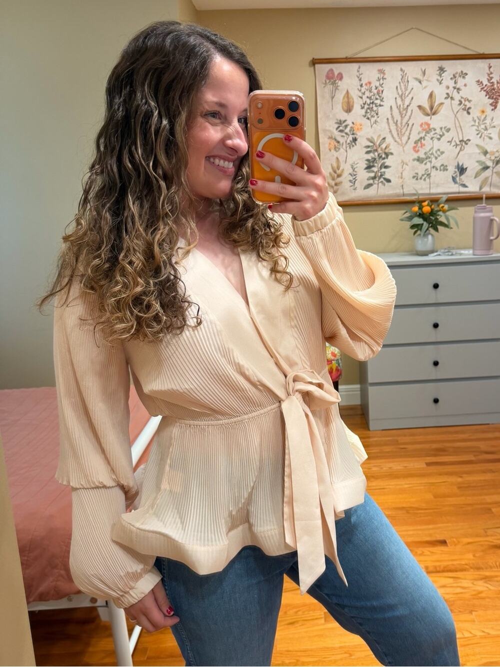 Anthropologie Gracia Pleated Wrap Peplum Top - Light Peach